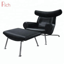 Single Lounge Sofa Chair Nordic Design Leather OX Chair and Ottoman